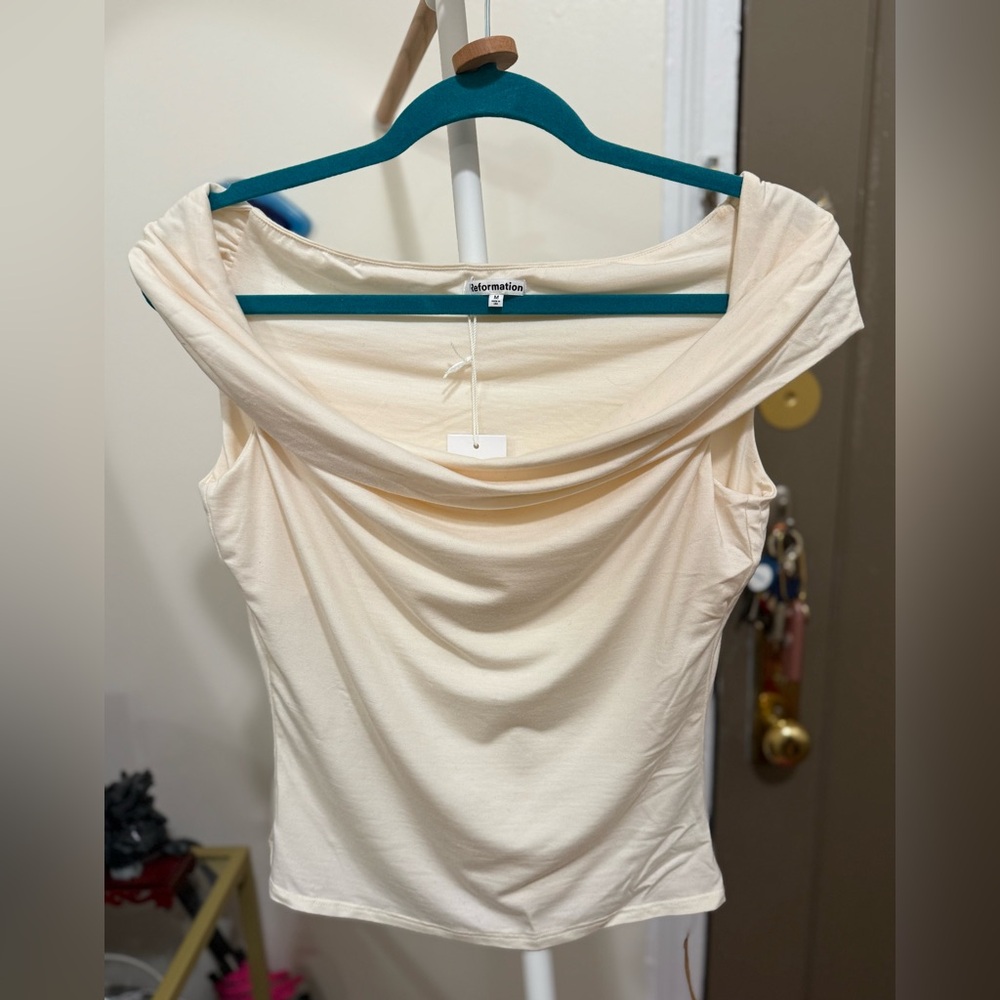 Reformation Cream Off-Shoulder Blouse M